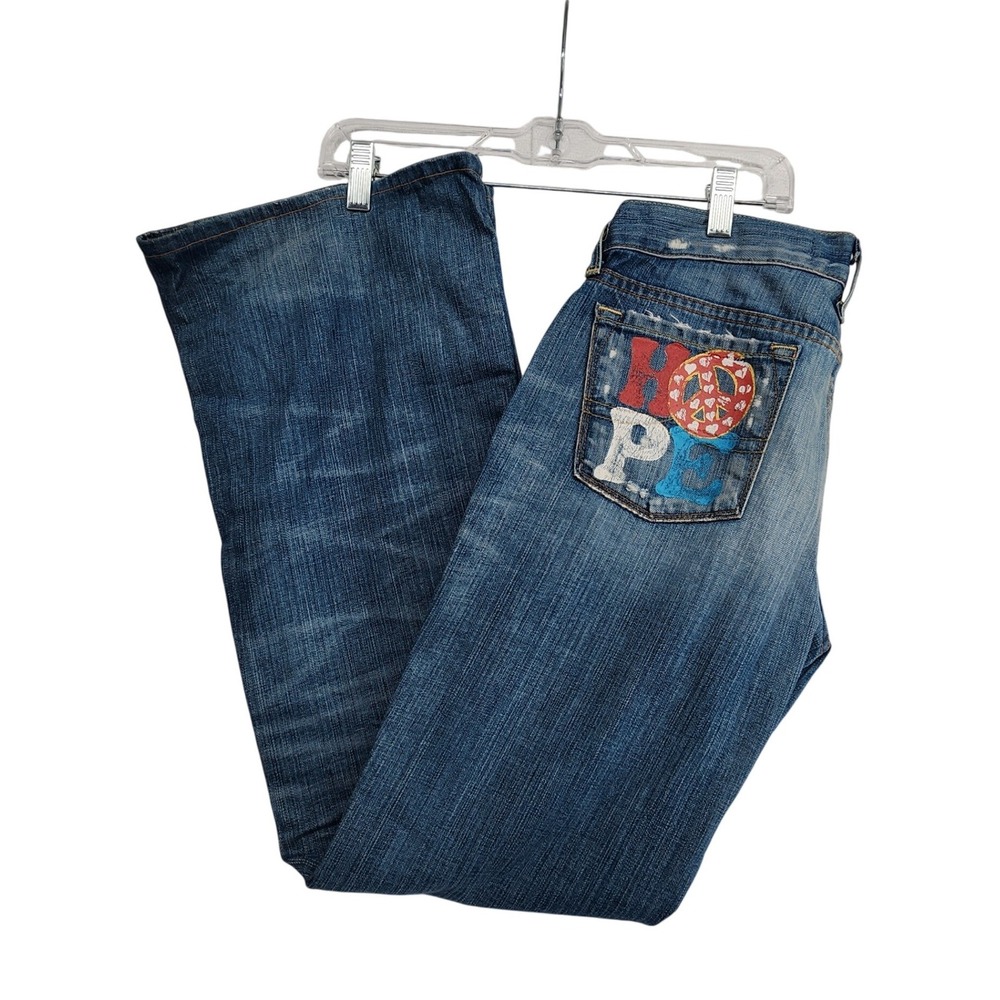 Lucky Legend 6/28 Blue Zoe Boot Starburst Embroidered Distressed Y2K Boho Jeans